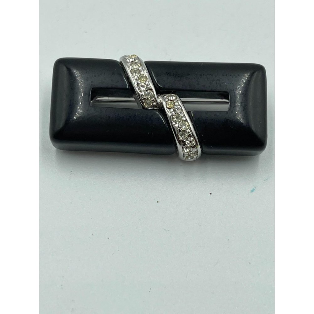 MCM Crown TRIFARI Black Lucite & Silver Tone Moder